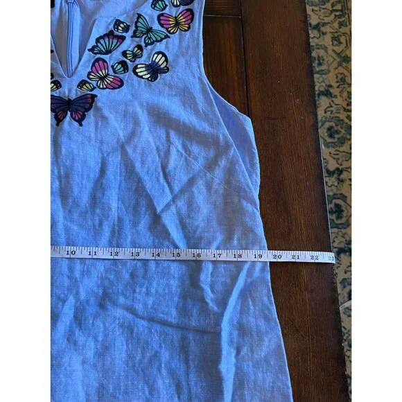 Talbots Embroidered Butterfly Blue Linen Blend Knee Length Dress 12 Sun Dress - Picture 10 of 10
